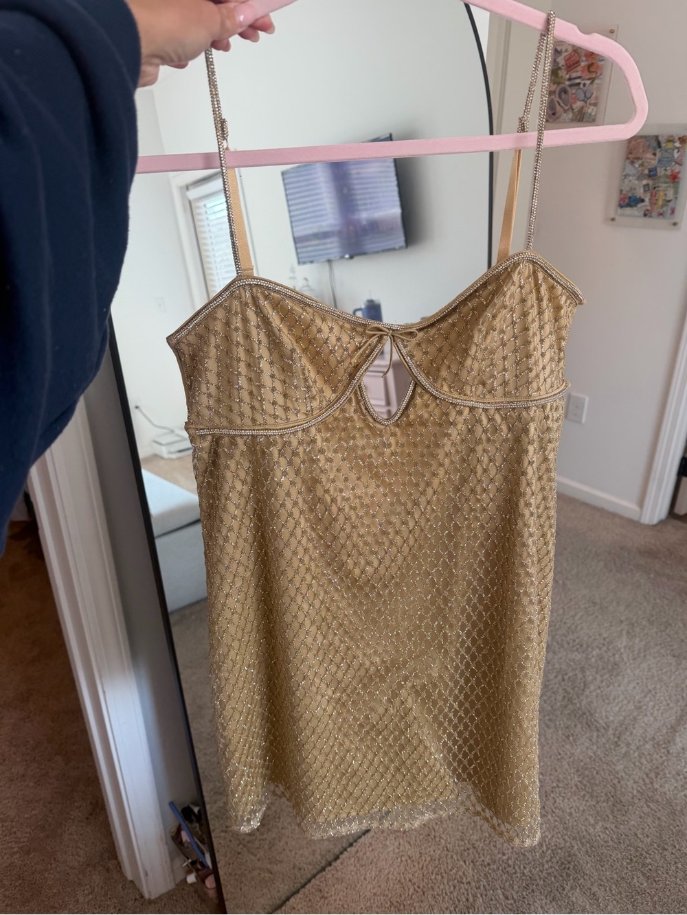 NWT!!!!!!!! For love and lemons Gold Sequin Slip Dress with Spaghetti Straps